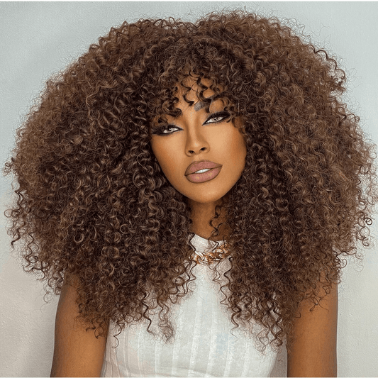 Short Afro Curly Wig With Bangs