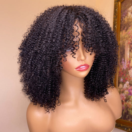 Curly Human Hair Wigs With Bangs